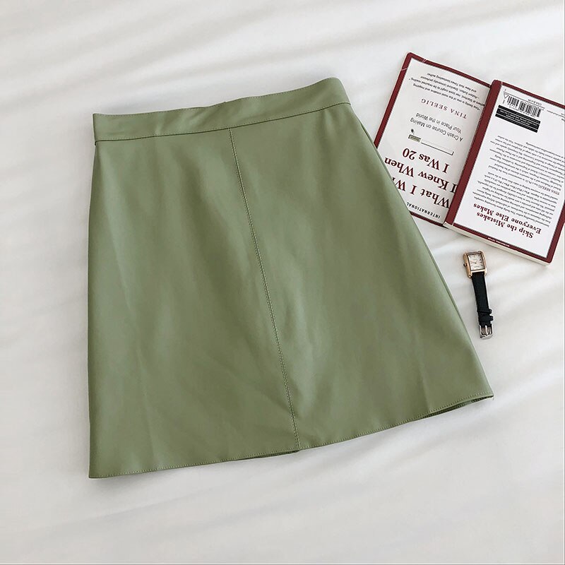 Women's PU Leather Skiny High Waist Skirt