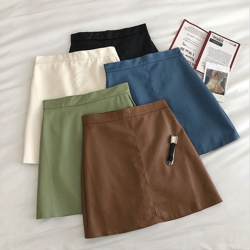 Women's PU Leather Skiny High Waist Skirt