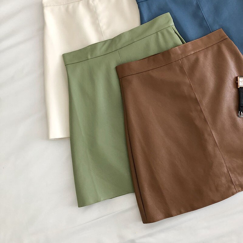 Women's PU Leather Skiny High Waist Skirt