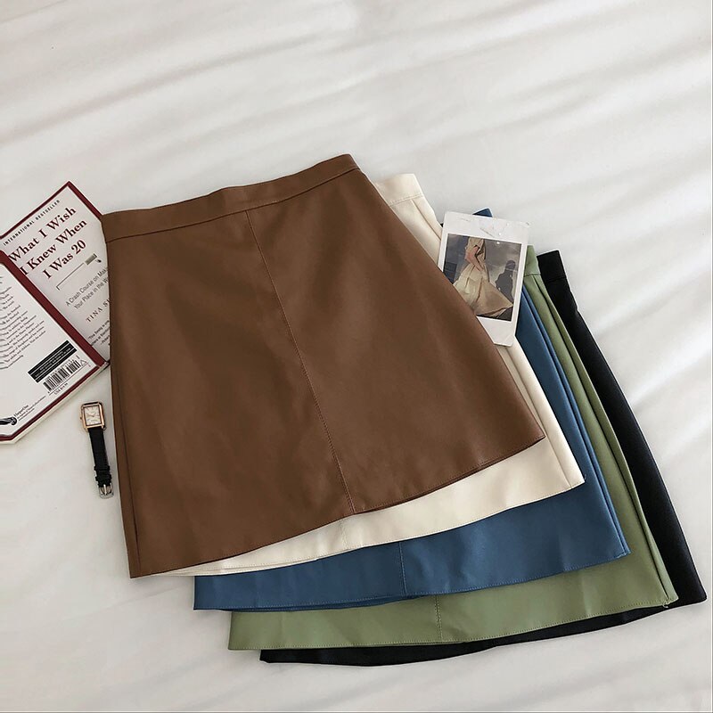 Women's PU Leather Skiny High Waist Skirt