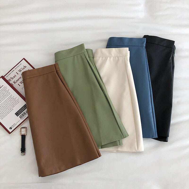 Women's PU Leather Skiny High Waist Skirt