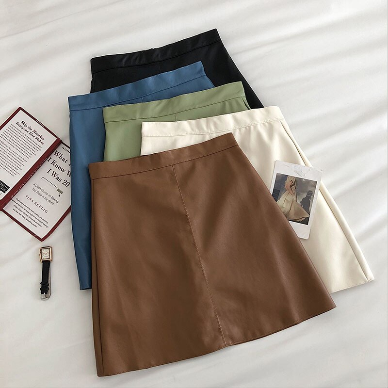 Women's PU Leather Skiny High Waist Skirt