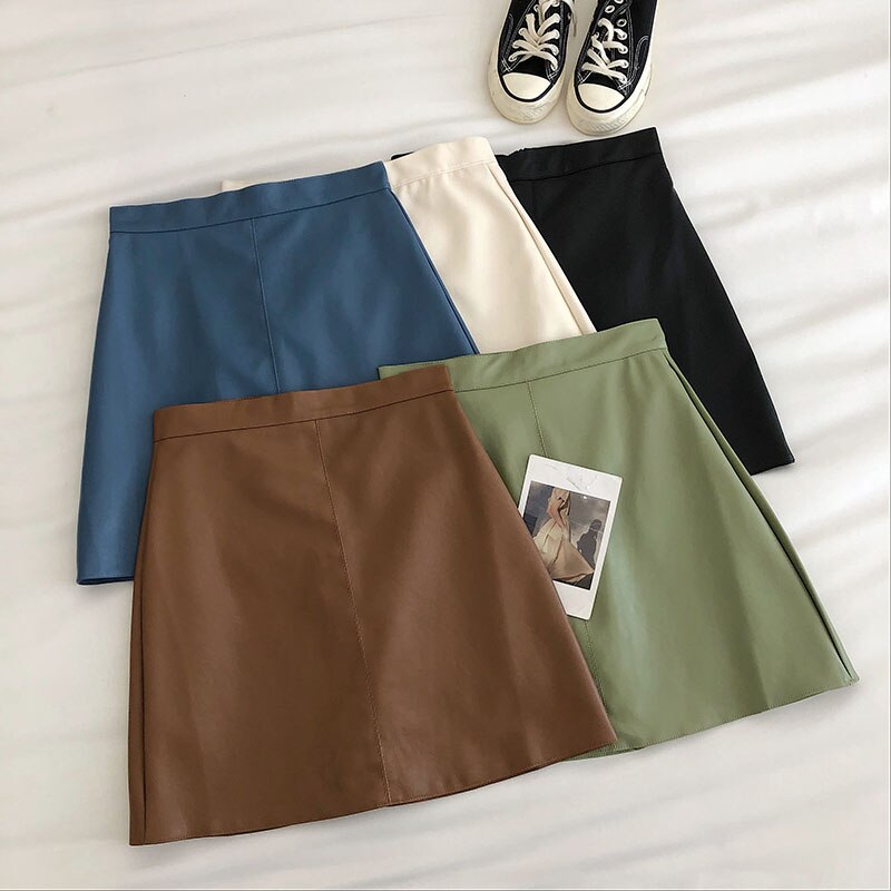 Women's PU Leather Skiny High Waist Skirt