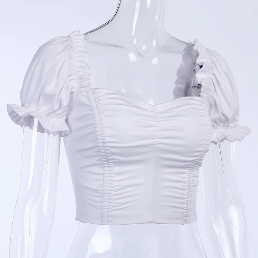White Women's Crop Top with Short Sleeves