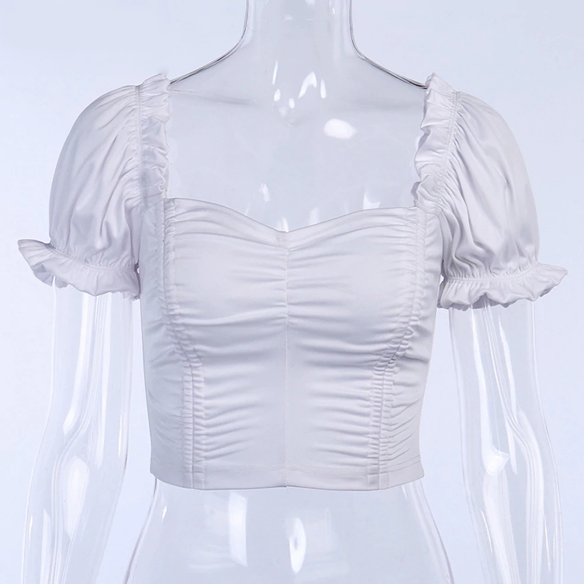 White Women's Crop Top with Short Sleeves