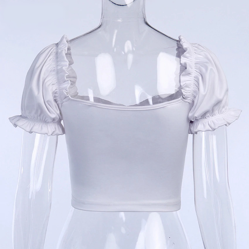 White Women's Crop Top with Short Sleeves