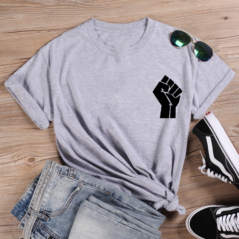 Women's Cotton T-Shirt with Raised Fist Black Lives Matter Print