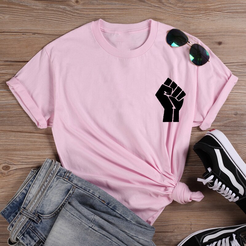 Women's Cotton T-Shirt with Raised Fist Black Lives Matter Print