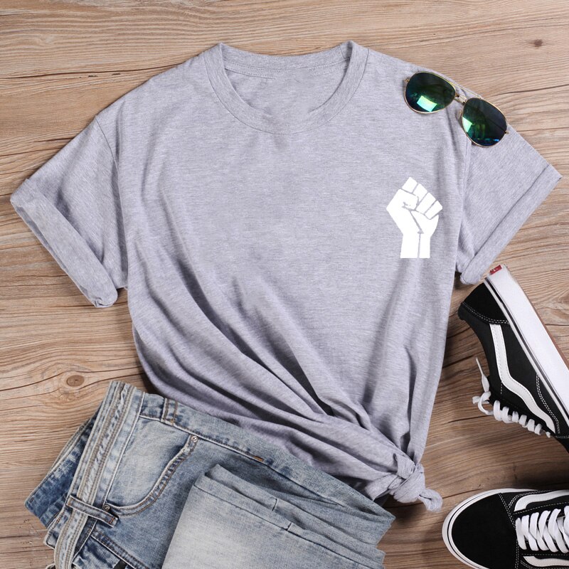 Women's Cotton T-Shirt with Raised Fist Black Lives Matter Print