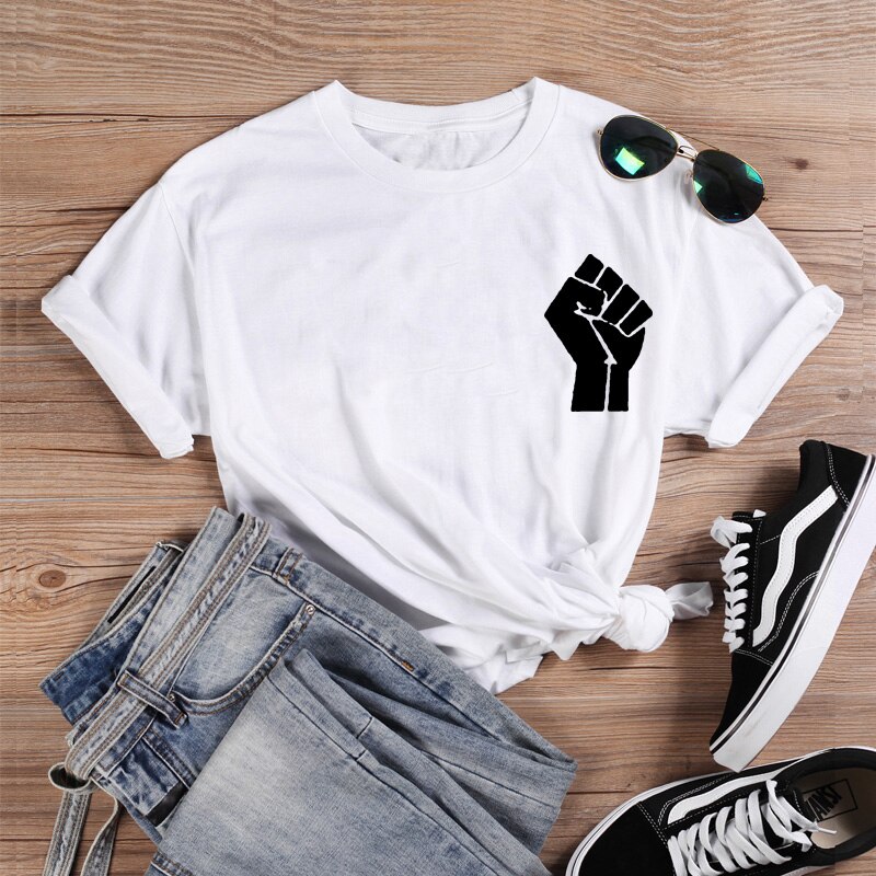 Women's Cotton T-Shirt with Raised Fist Black Lives Matter Print