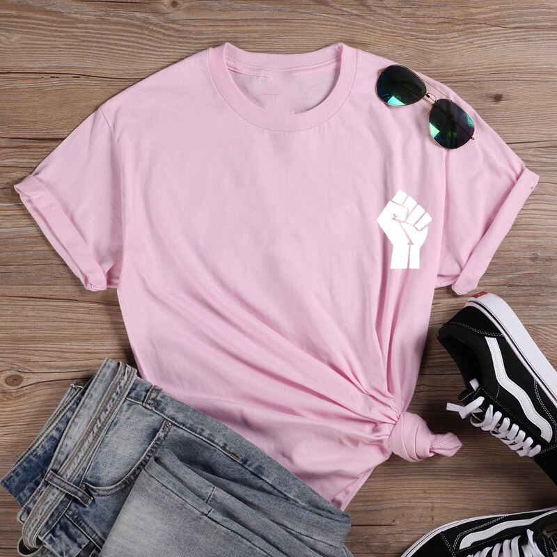 Women's Cotton T-Shirt with Raised Fist Black Lives Matter Print