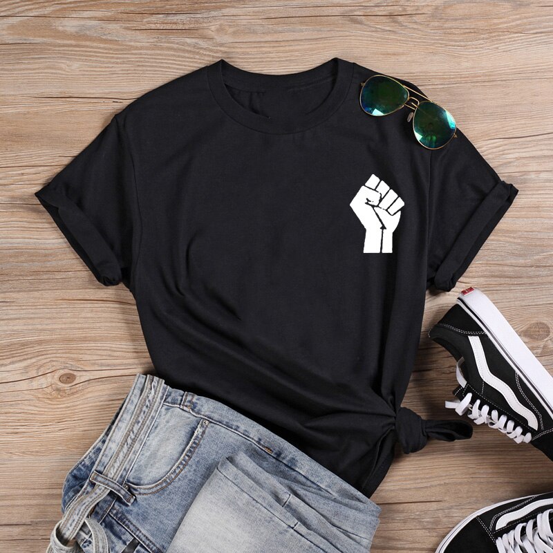 Women's Cotton T-Shirt with Raised Fist Black Lives Matter Print