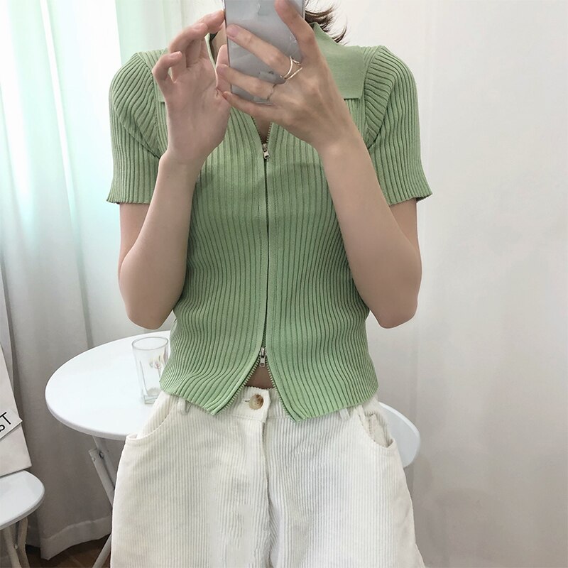 Women's Polo Collar Slim Knitted Top