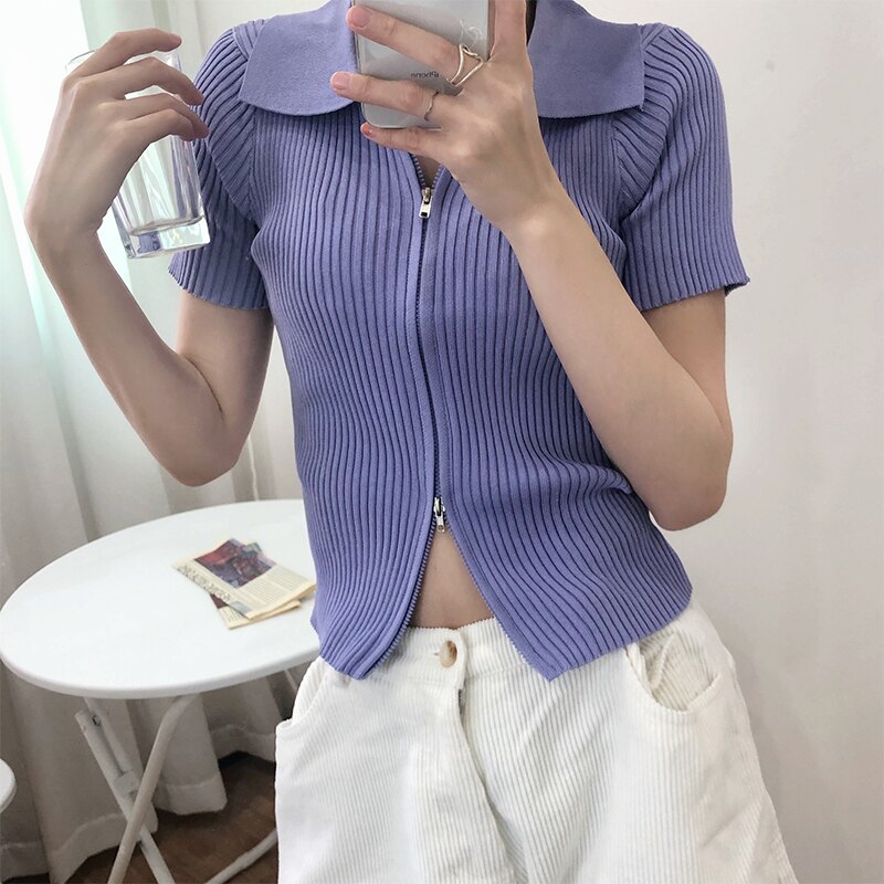 Women's Polo Collar Slim Knitted Top