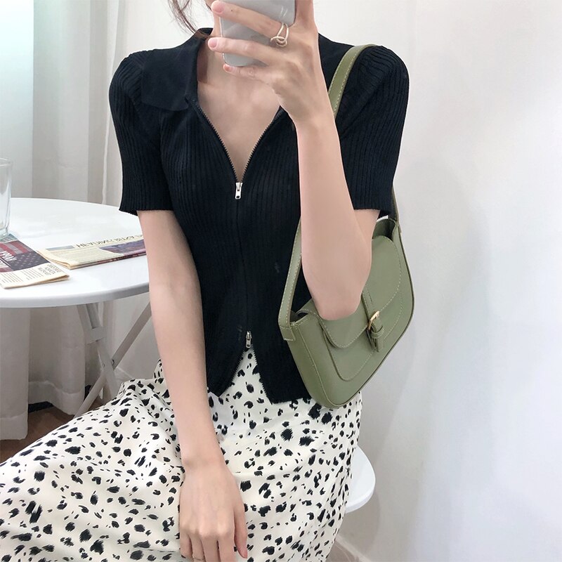 Women's Polo Collar Slim Knitted Top