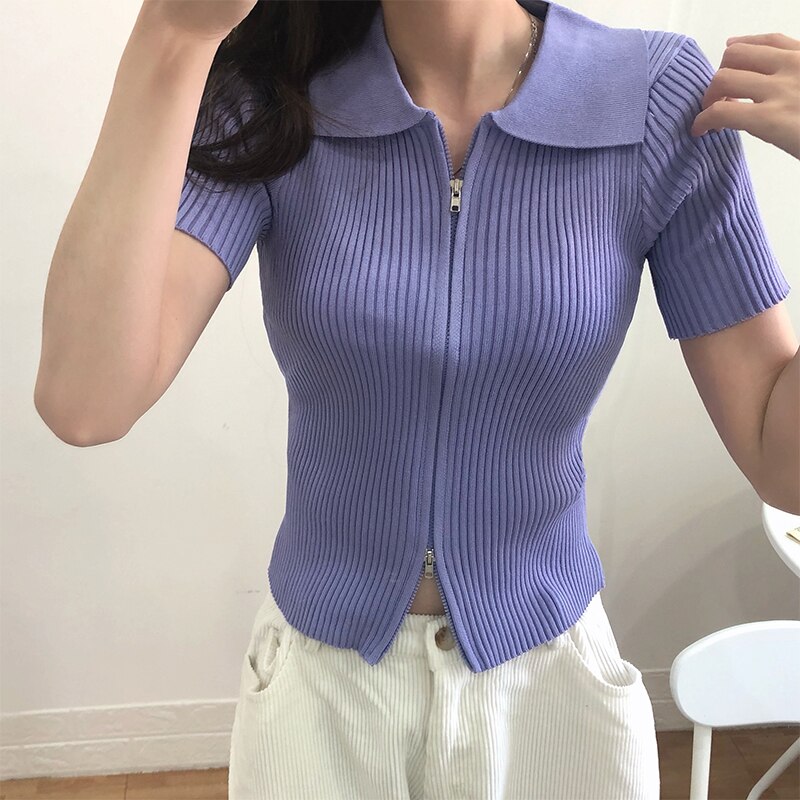 Women's Polo Collar Slim Knitted Top
