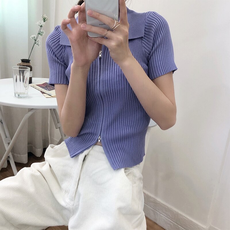 Women's Polo Collar Slim Knitted Top