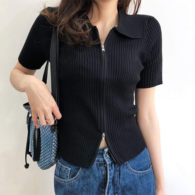 Women's Polo Collar Slim Knitted Top