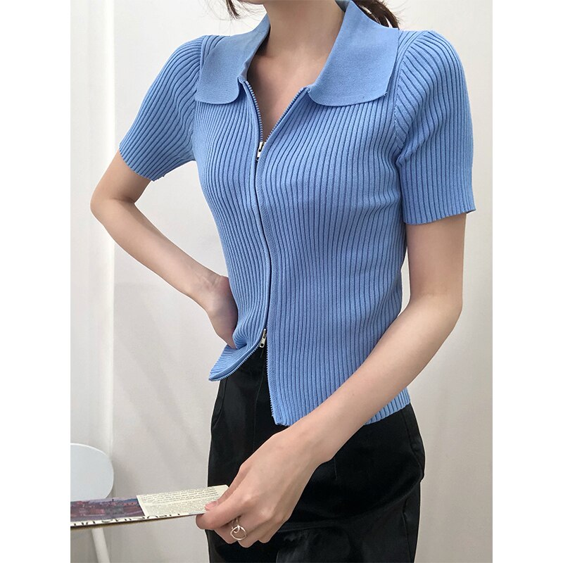 Women's Polo Collar Slim Knitted Top