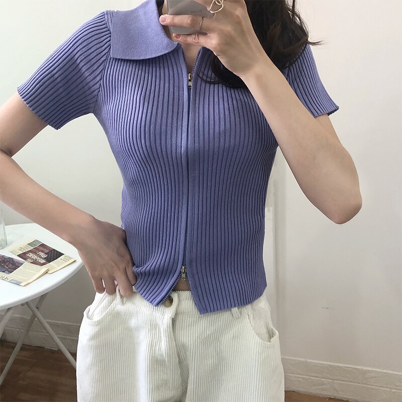 Women's Polo Collar Slim Knitted Top