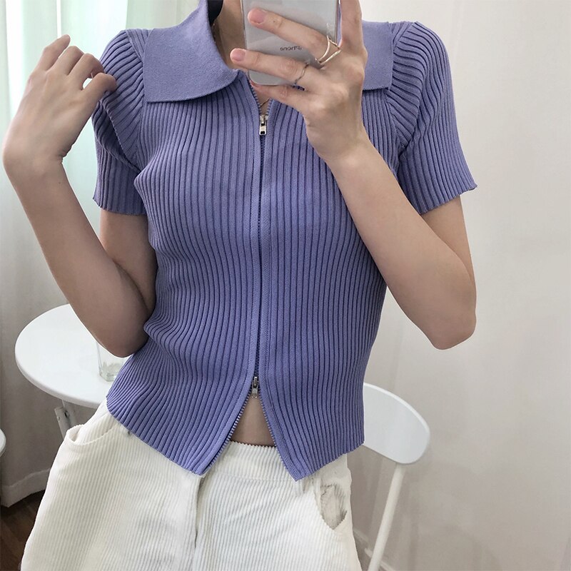 Women's Polo Collar Slim Knitted Top