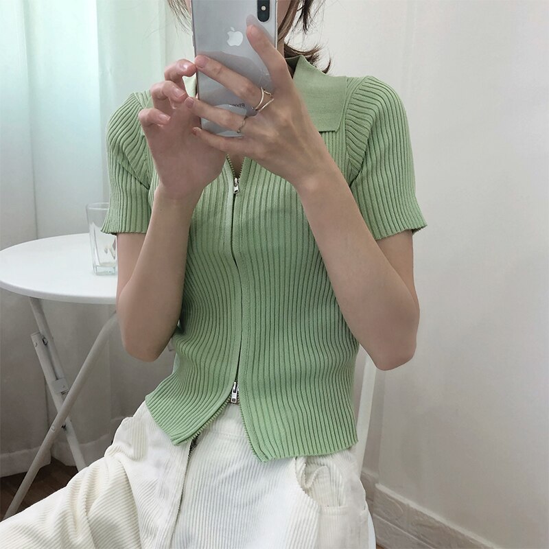 Women's Polo Collar Slim Knitted Top