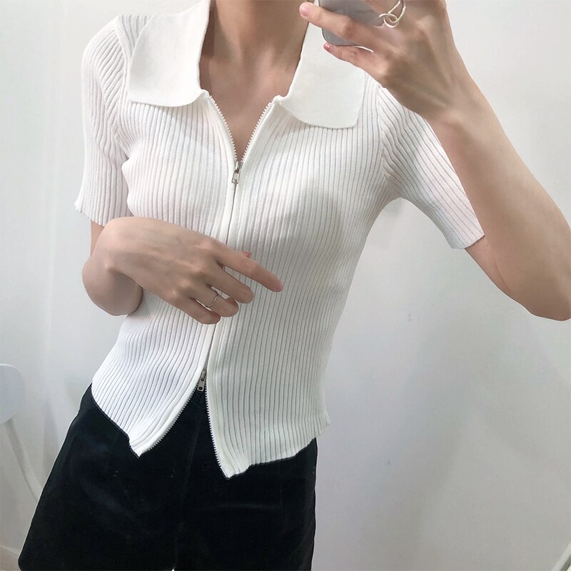 Women's Polo Collar Slim Knitted Top