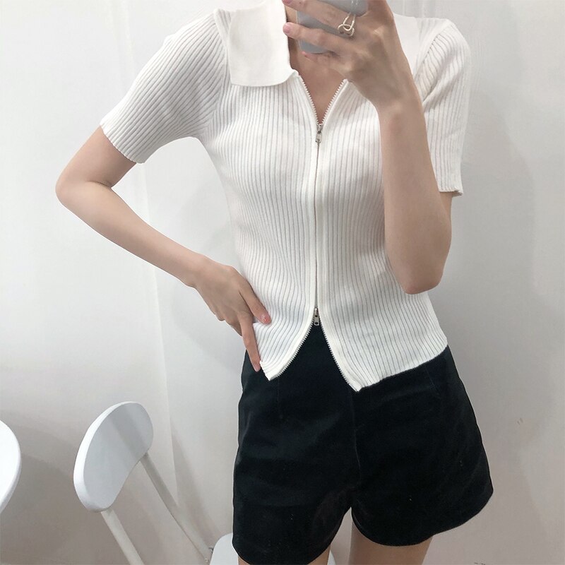 Women's Polo Collar Slim Knitted Top