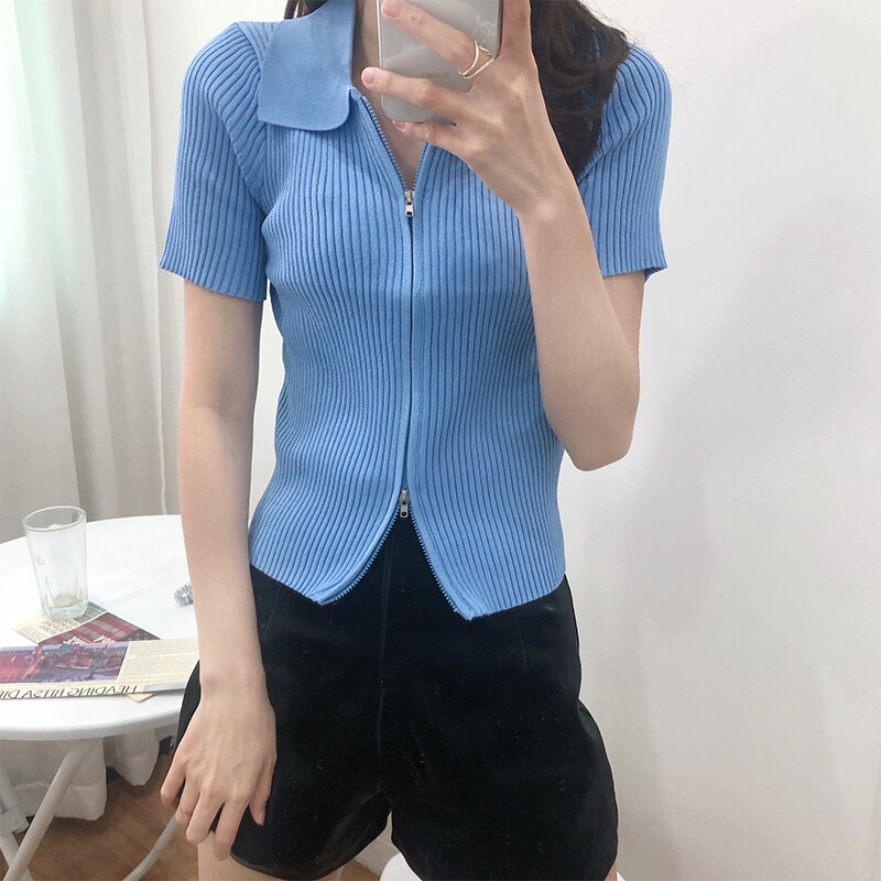 Women's Polo Collar Slim Knitted Top
