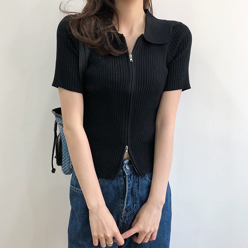 Women's Polo Collar Slim Knitted Top