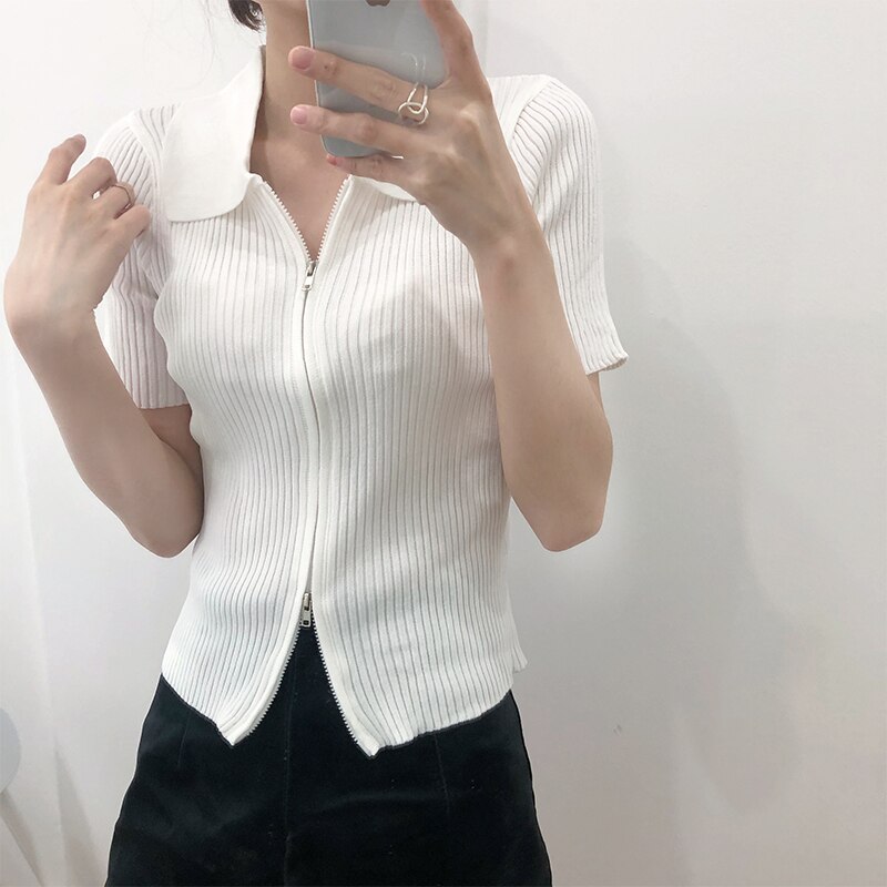 Women's Polo Collar Slim Knitted Top
