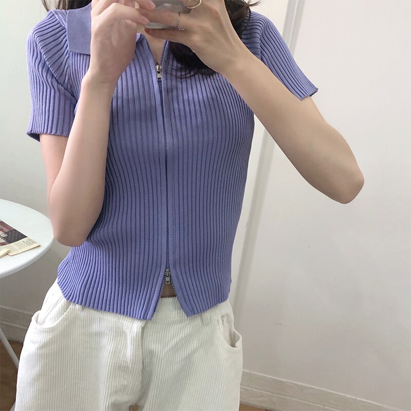 Women's Polo Collar Slim Knitted Top