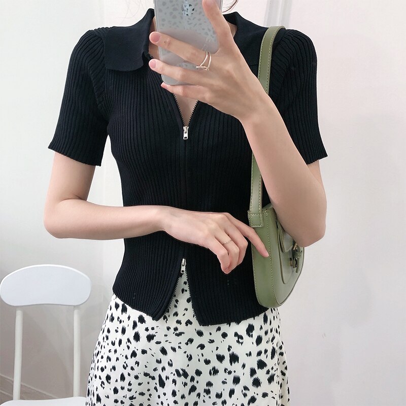 Women's Polo Collar Slim Knitted Top