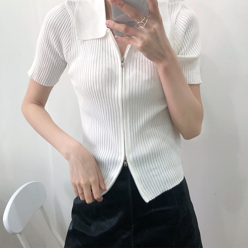 Women's Polo Collar Slim Knitted Top