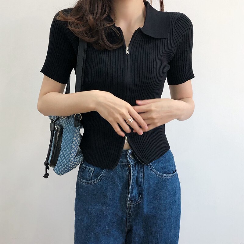 Women's Polo Collar Slim Knitted Top