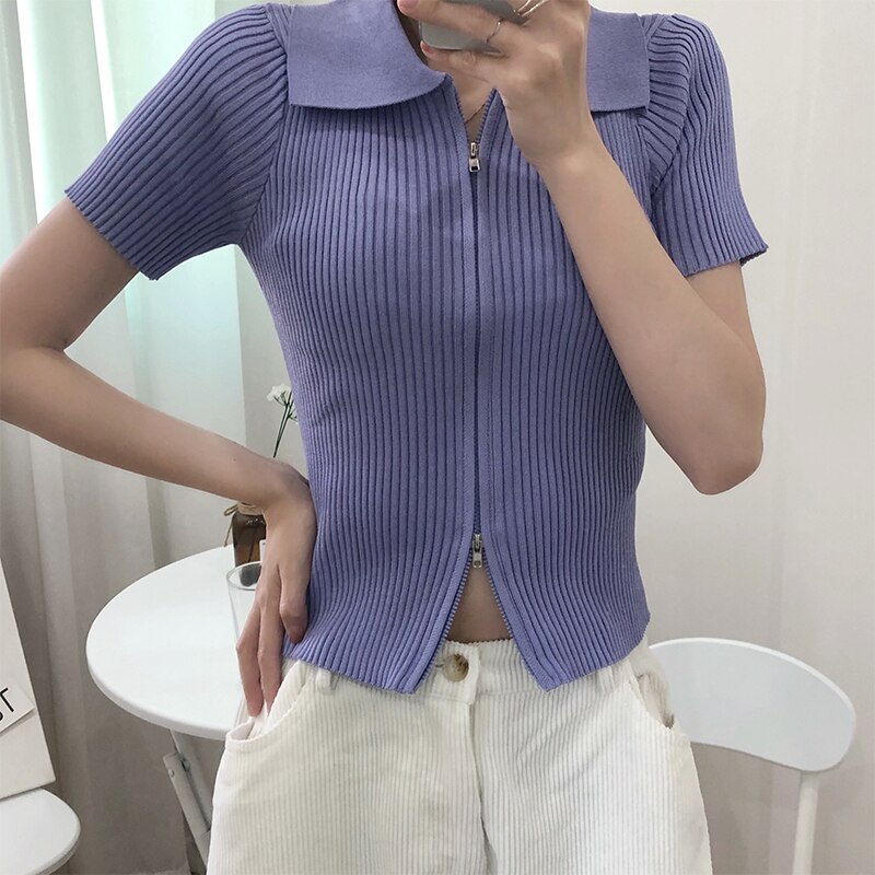 Women's Polo Collar Slim Knitted Top