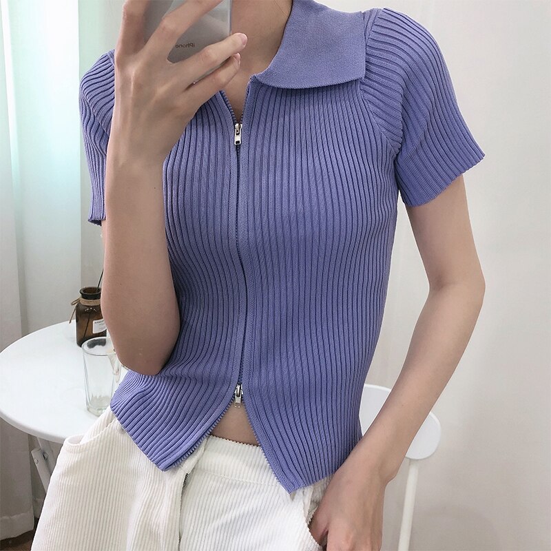 Women's Polo Collar Slim Knitted Top