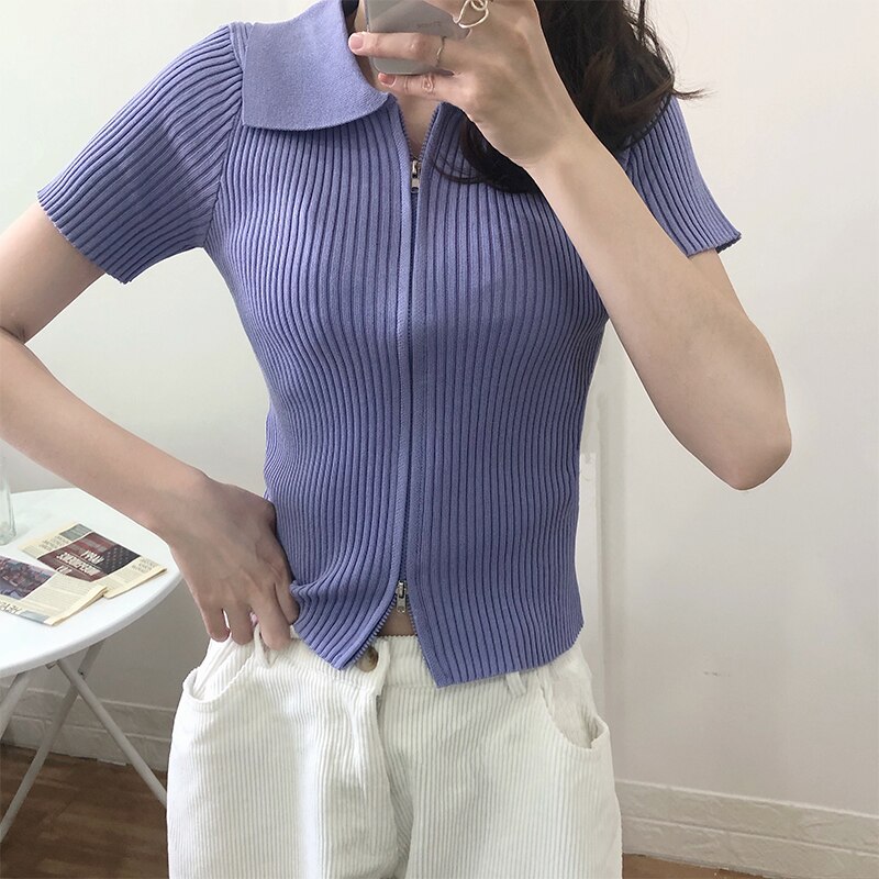 Women's Polo Collar Slim Knitted Top