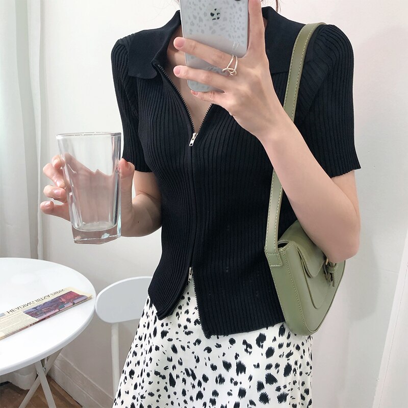 Women's Polo Collar Slim Knitted Top