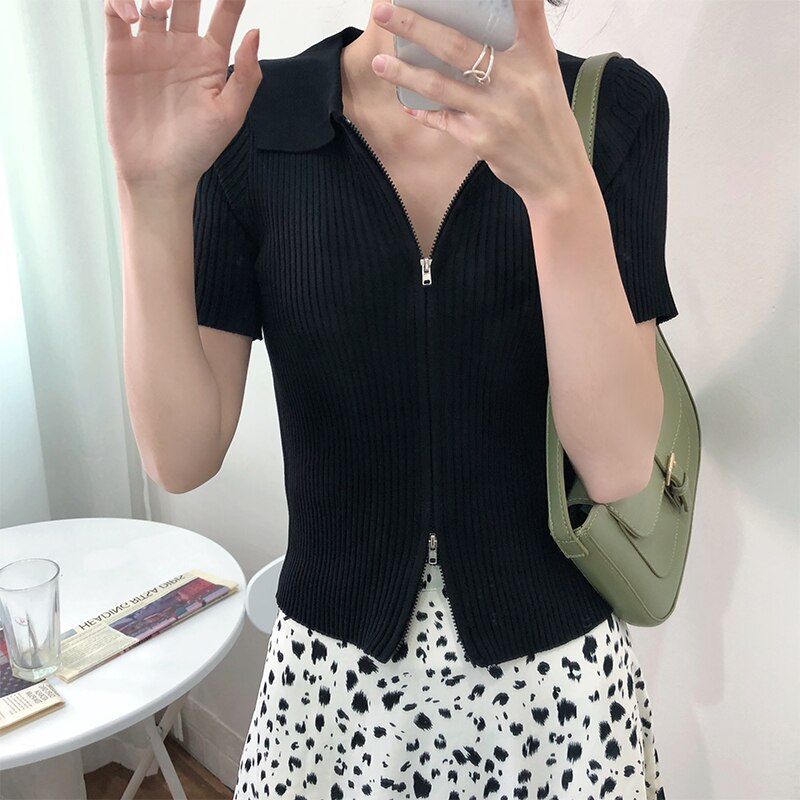 Women's Polo Collar Slim Knitted Top