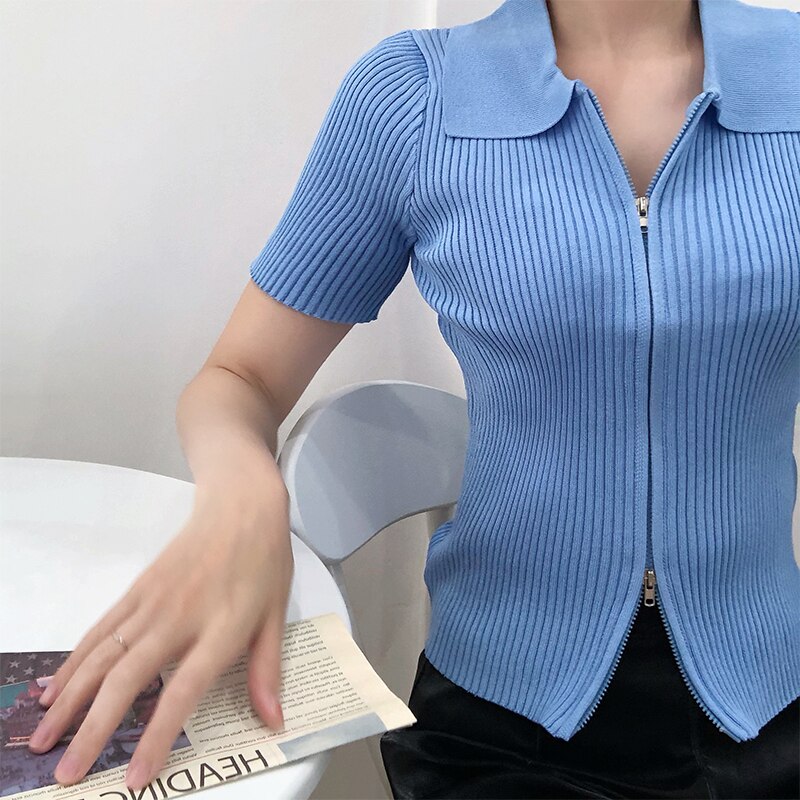 Women's Polo Collar Slim Knitted Top