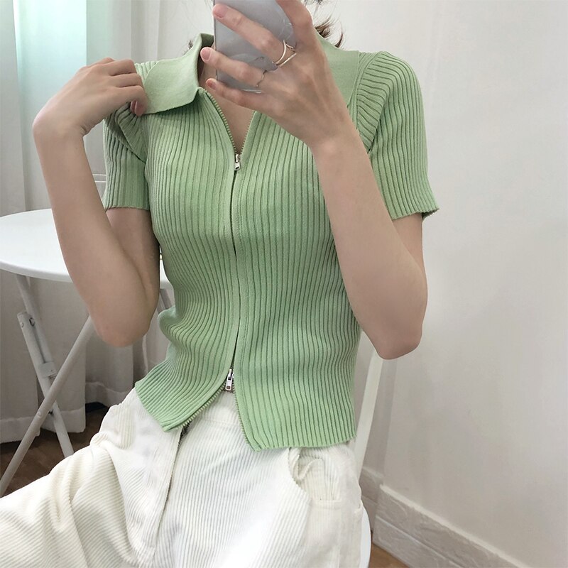 Women's Polo Collar Slim Knitted Top