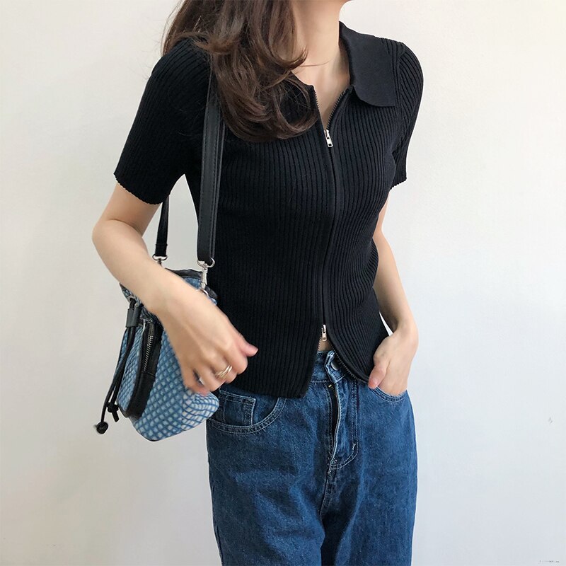 Women's Polo Collar Slim Knitted Top