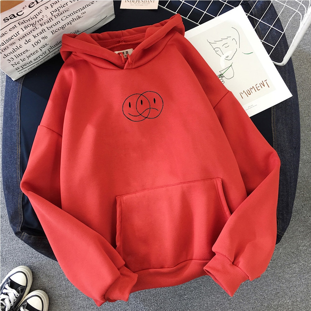 Long Sleeve Smile Printed Hoodie