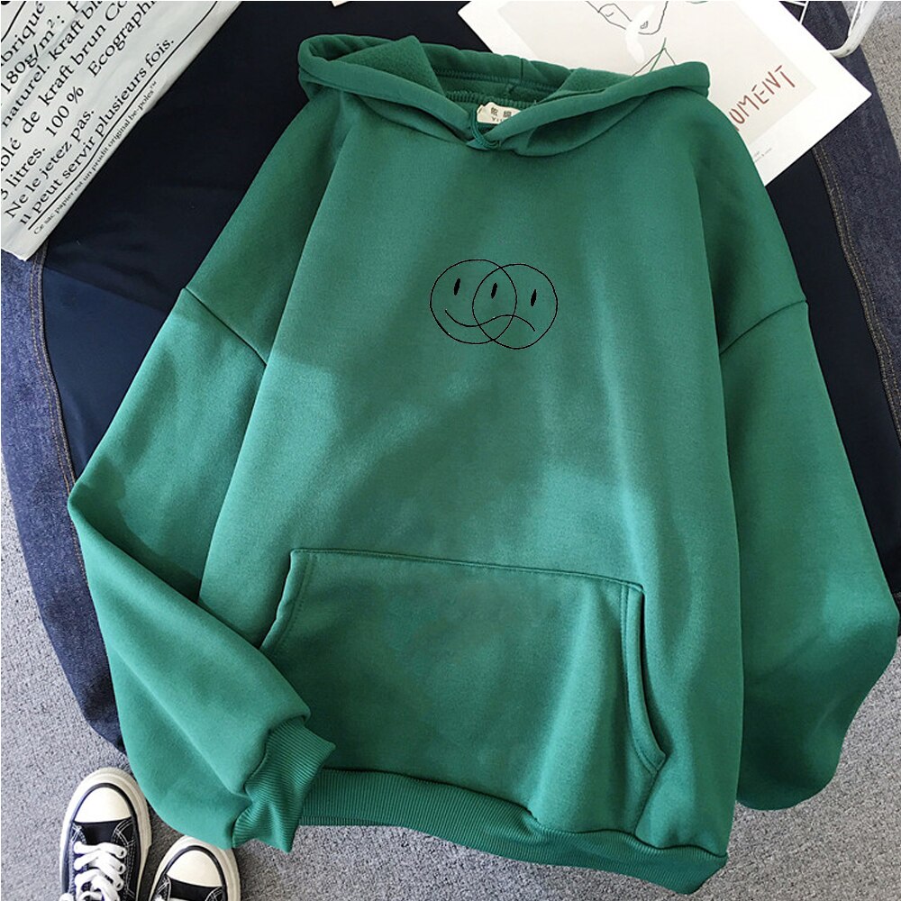 Long Sleeve Smile Printed Hoodie