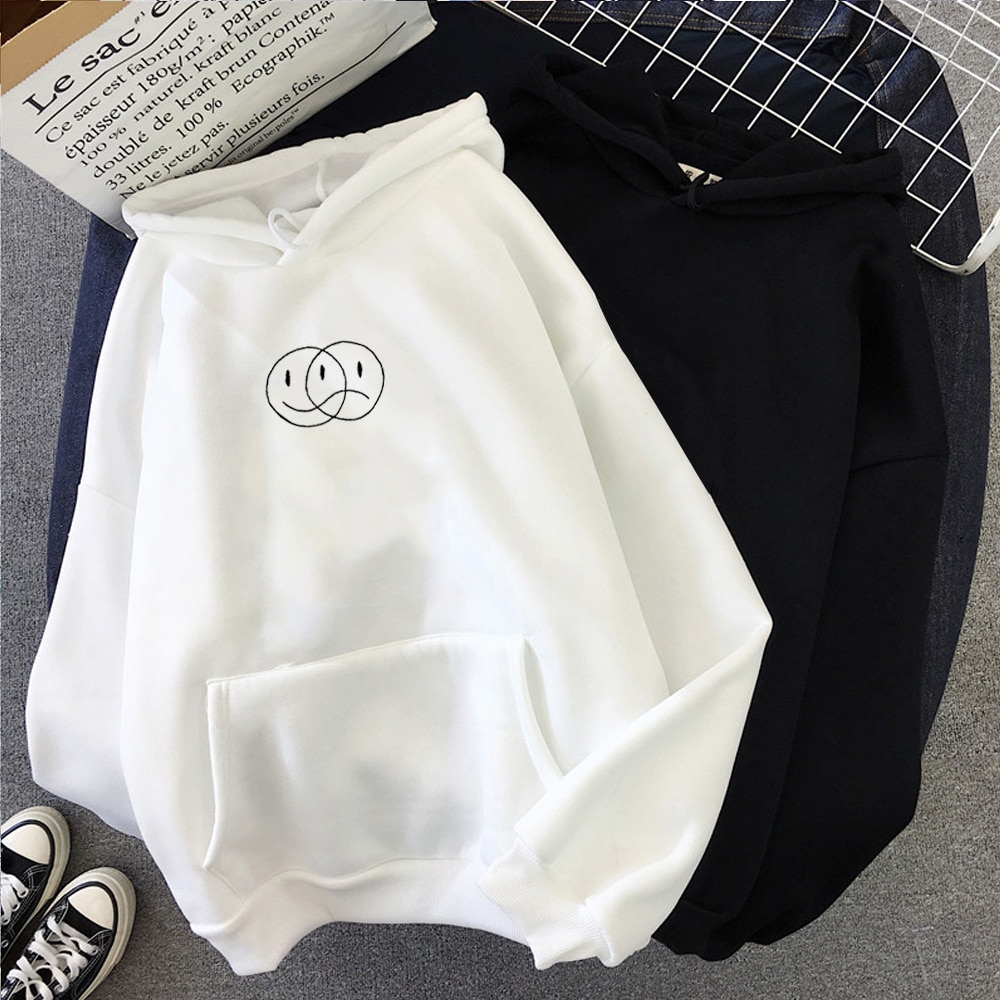 Long Sleeve Smile Printed Hoodie