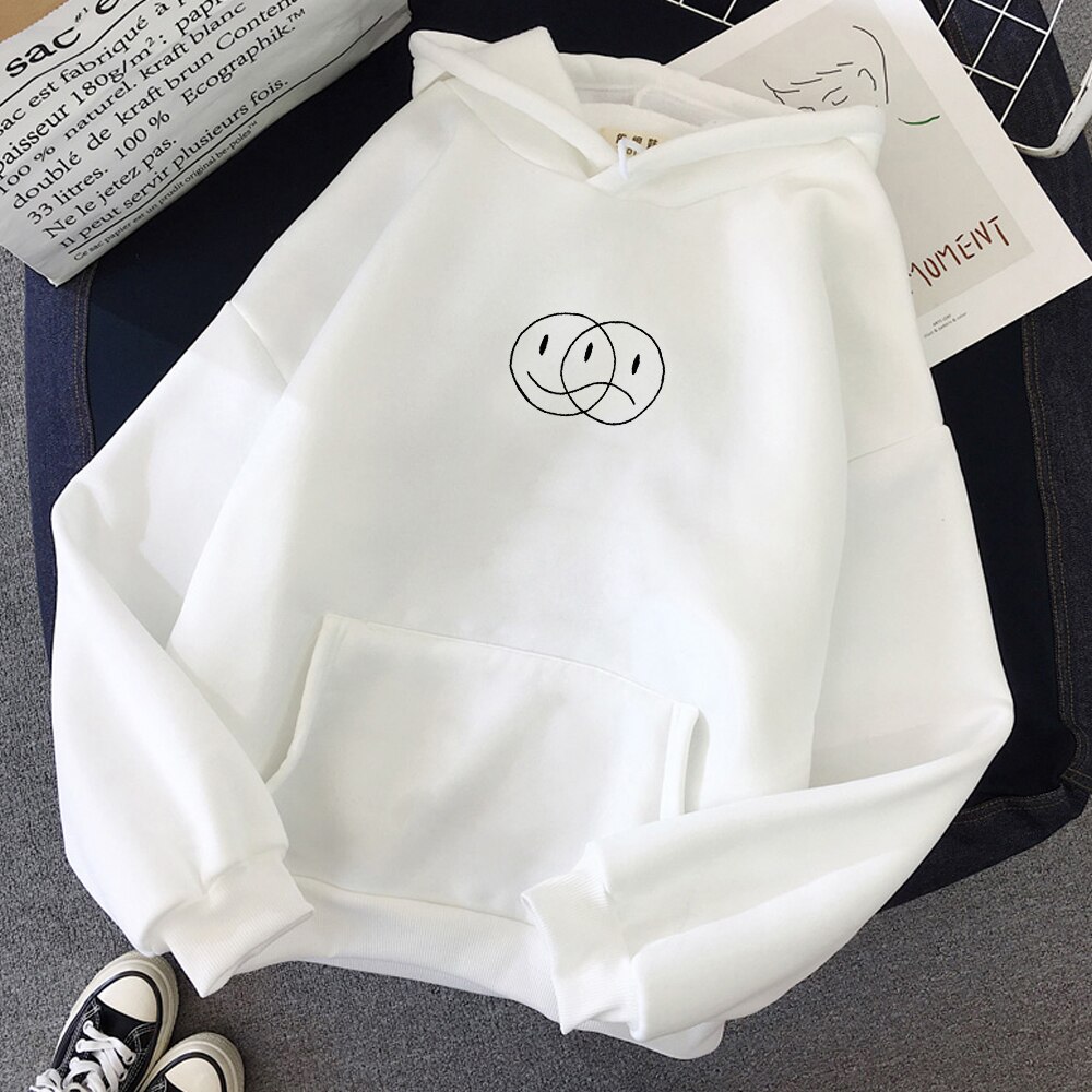 Long Sleeve Smile Printed Hoodie