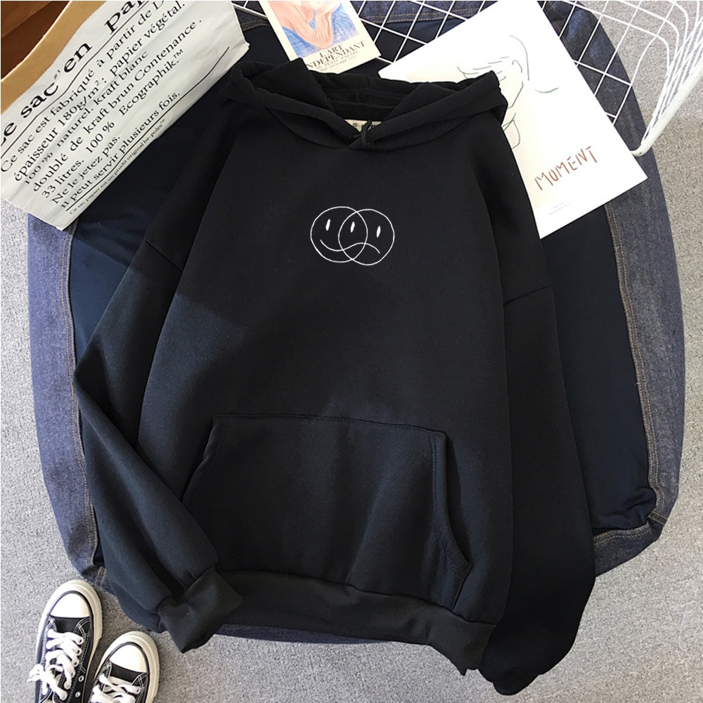 Long Sleeve Smile Printed Hoodie