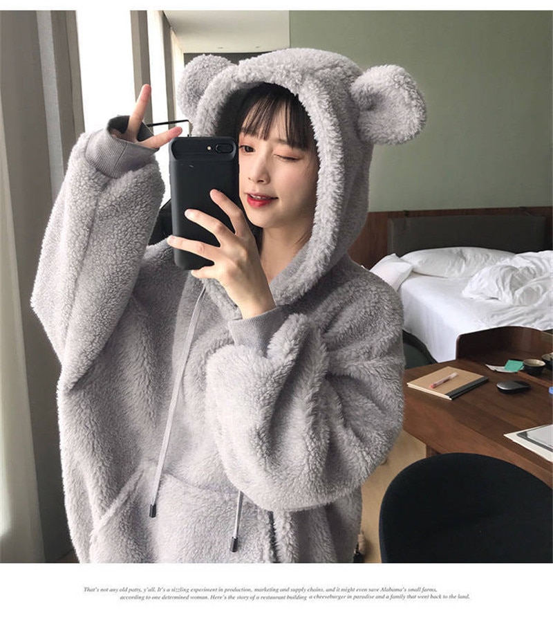 Women's Loose Plush Hoodie