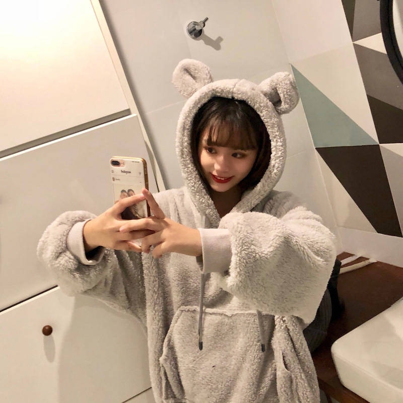 Women's Loose Plush Hoodie